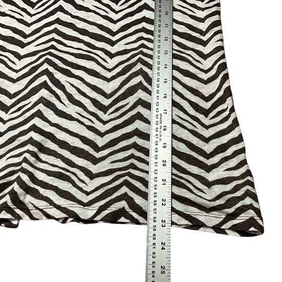 TAHARI 100% Linen Brown / Cream Zebra Print Cap Sleeve Tee Back Button Detail XL - Picture 6 of 8